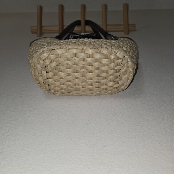 Brighton Straw & Black Leather Woven Tote Bag Heart Charm Polka Dot Trim Purse - Picture 10 of 16